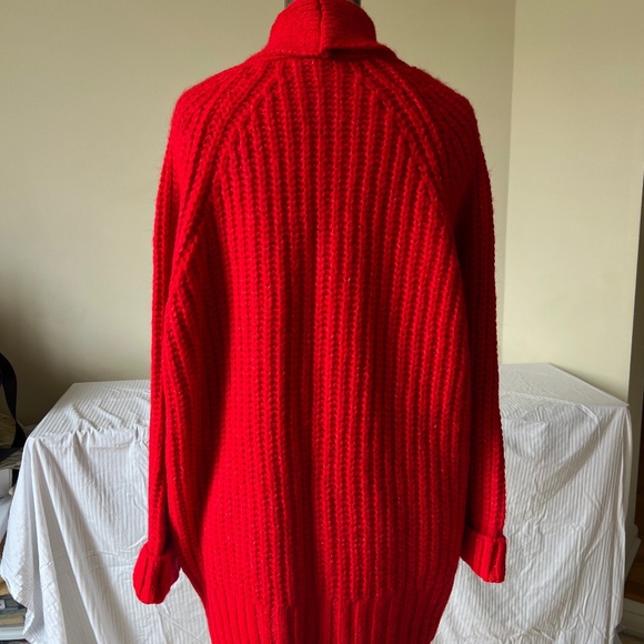 Long Oversized Red Sweater Cardigan - Picture 3 of 5